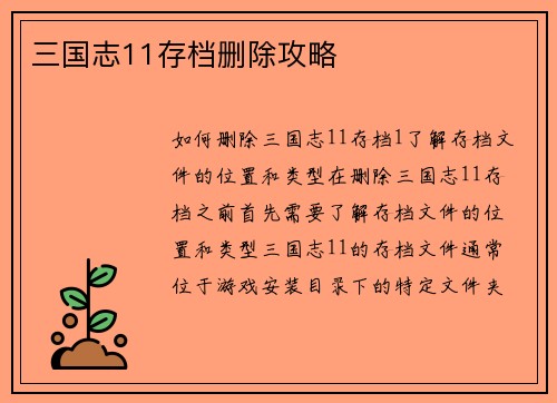 三国志11存档删除攻略